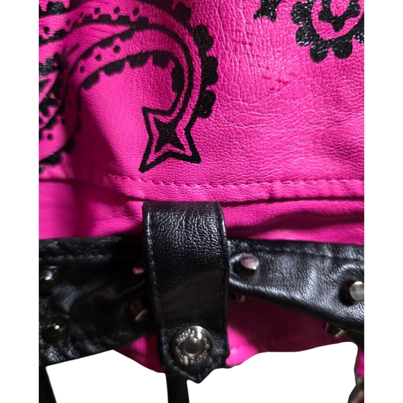 Rebel Stylish Women's Pink and Blue Leather Jacket XL - Picture 6 of 9